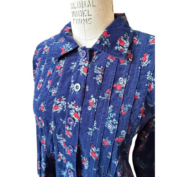 Vermont Country Store Corduroy Floral Print Midi Dress Size Large - Picture 2 of 5